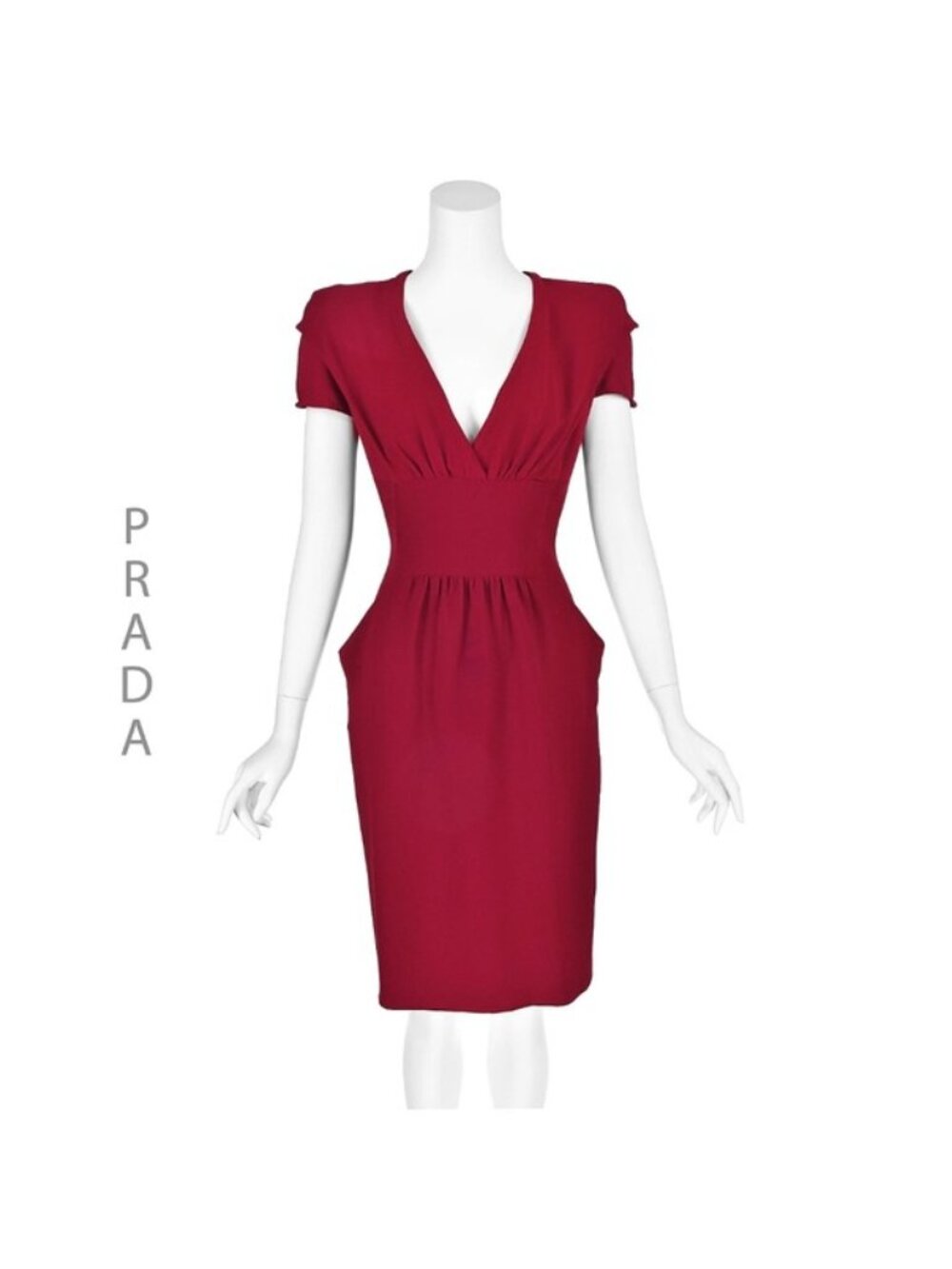 Prada dress 44 6 8 M Cranberry Red crepe Classic Glamor Hourglass Sexy